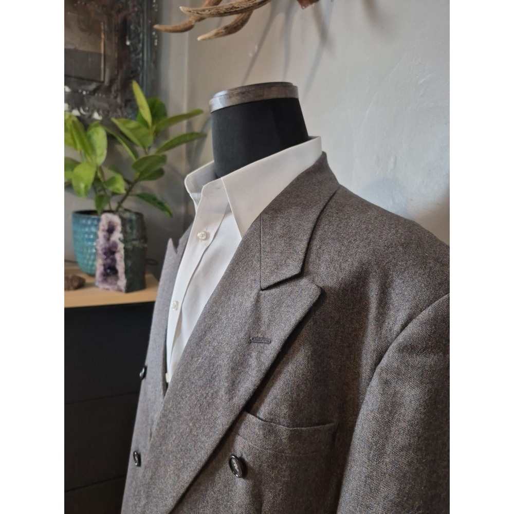 Vtg New River Mens 44R Double Breasted Sport Coat Taupe Wool Blazer USA Made